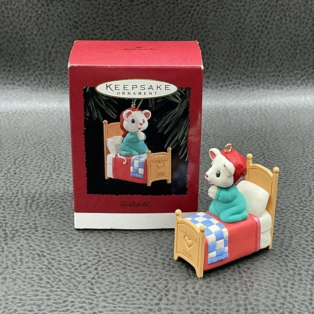 Vintage 1996 Hallmark Keepsake Godchild Mouse Ornament Christmas W Box
